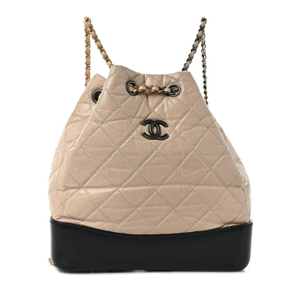 Chanel Aged Calfskin Quilted Small Gabrielle Backpack Beige Black 1 of 10