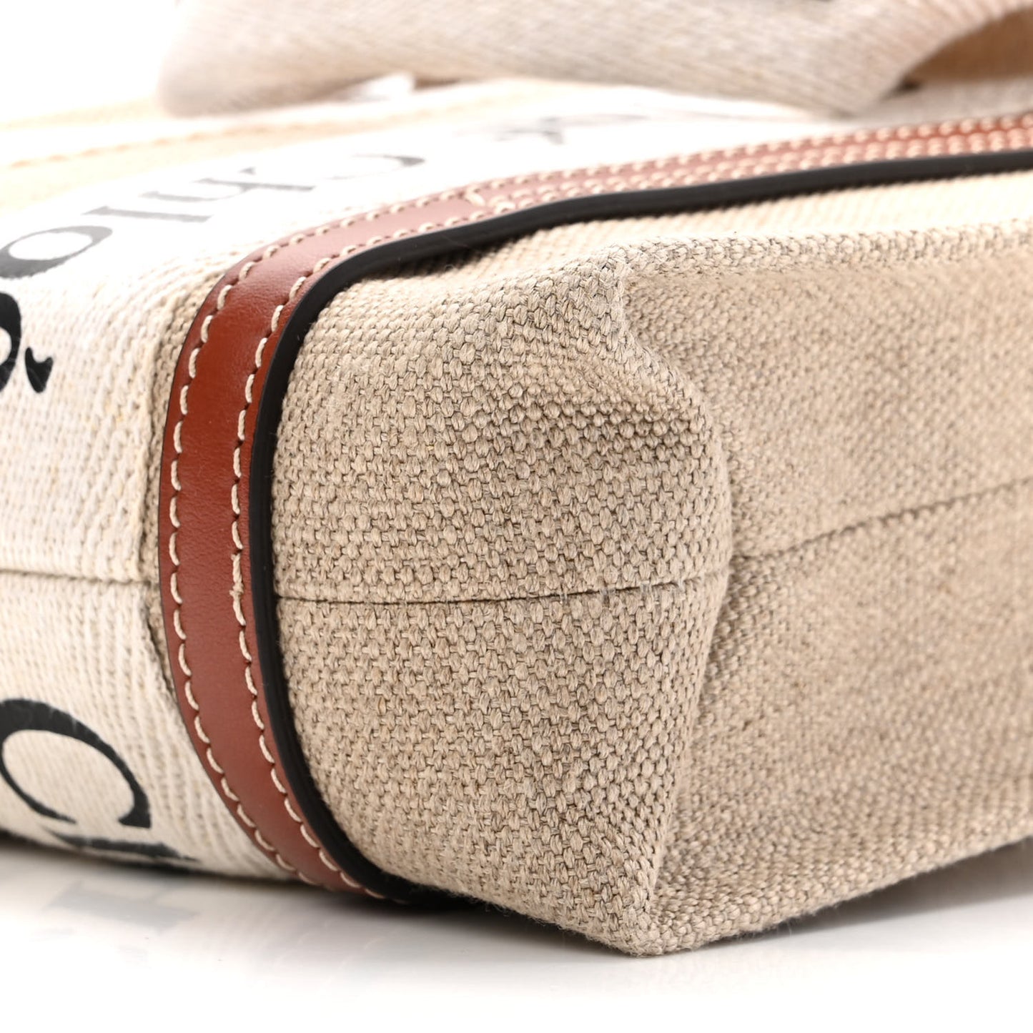 Cotton Calfskin Mini Woody Ribbon Tote White Brown
