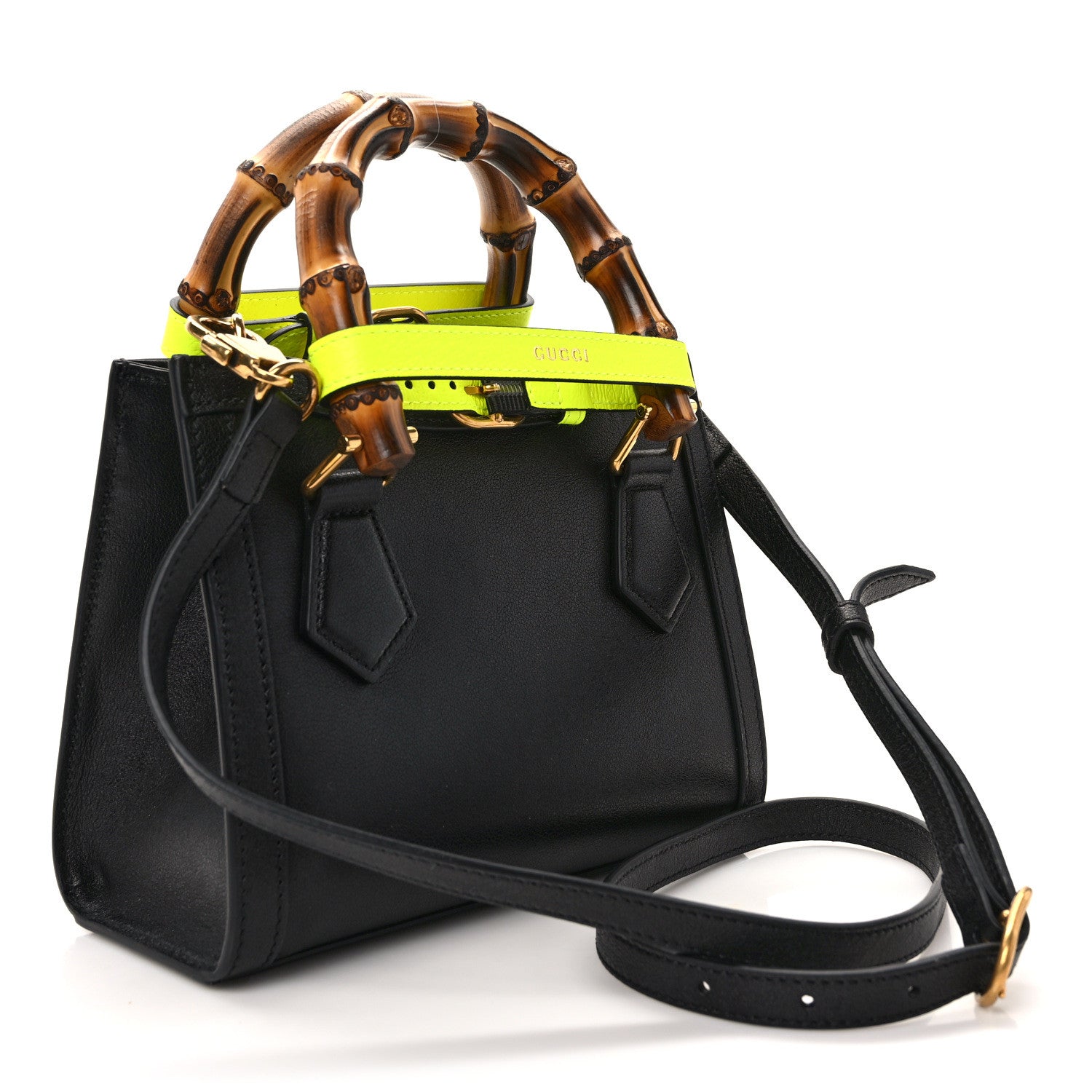 Gucci Wonka Grain Calfskin Mini Diana Tote Bag Black Yellow Fluo 2 of 13