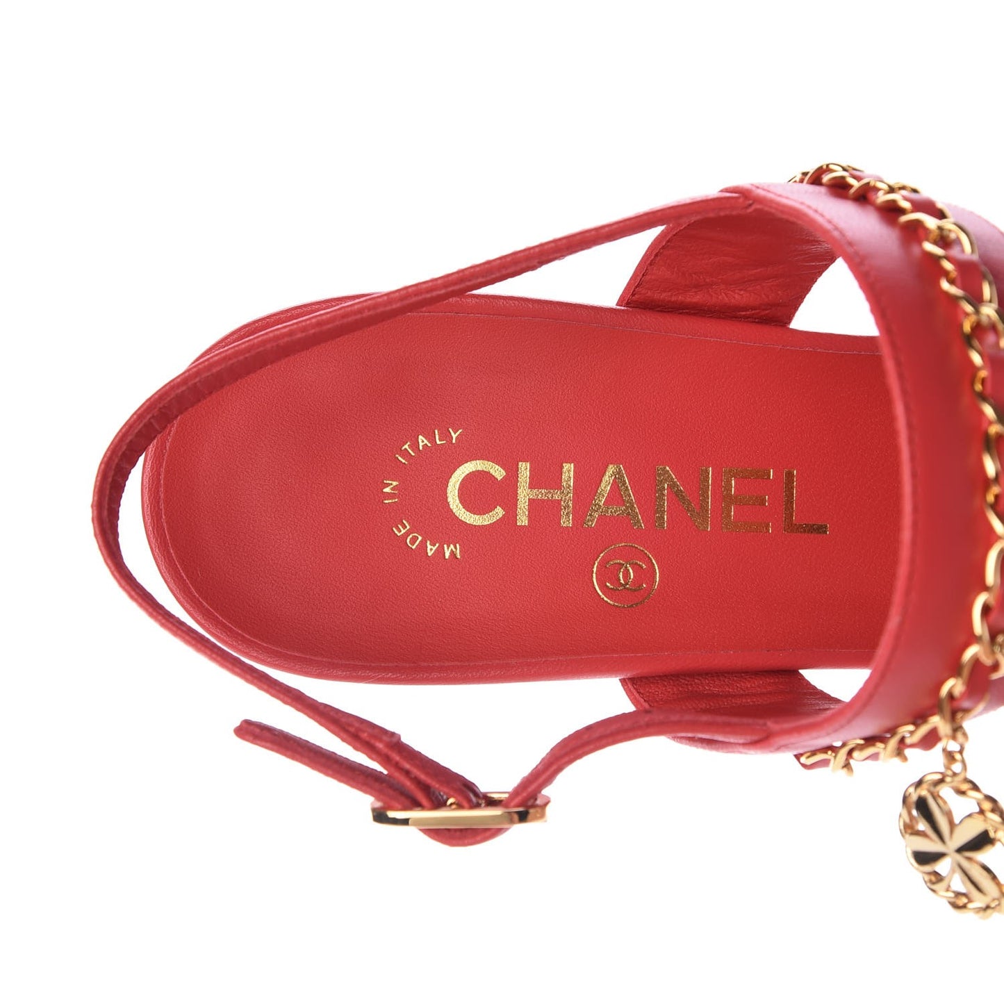 Lambskin Chain Clover Sandals 38 Red