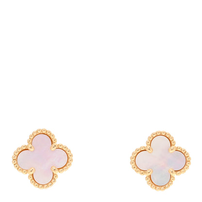 Van Cleef & Arpels 18K Yellow Gold Mother of Pearl Sweet Alhambra Earrings 1 of 5