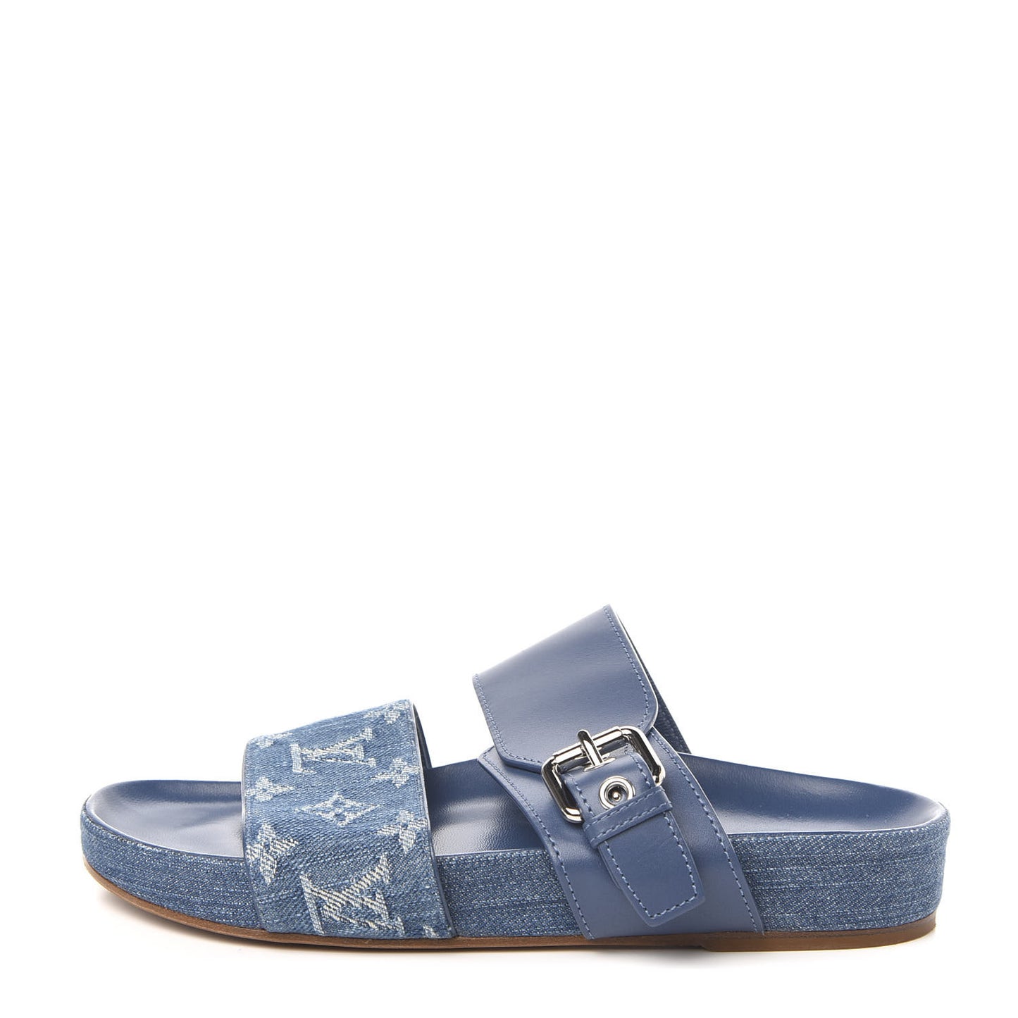 Monogram Denim Bom Dia Flat Mule Sandals 36 Blue