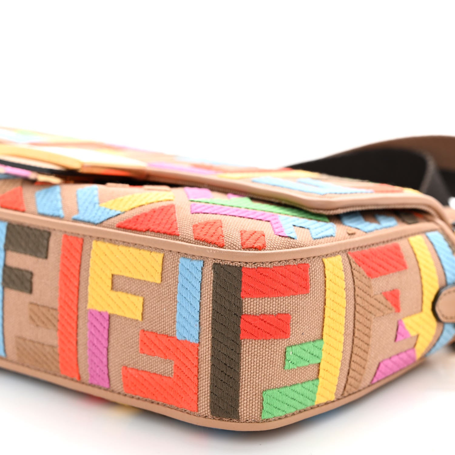 Fendi Canvas Vitello King FF Multicolor Embroidered Baguette Multicolor Cuoio 9 of 9