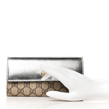 Gucci Metallic Calfskin GG Supreme Monogram GG Marmont Continental Wallet Silver Beige Ebony 2 of 9