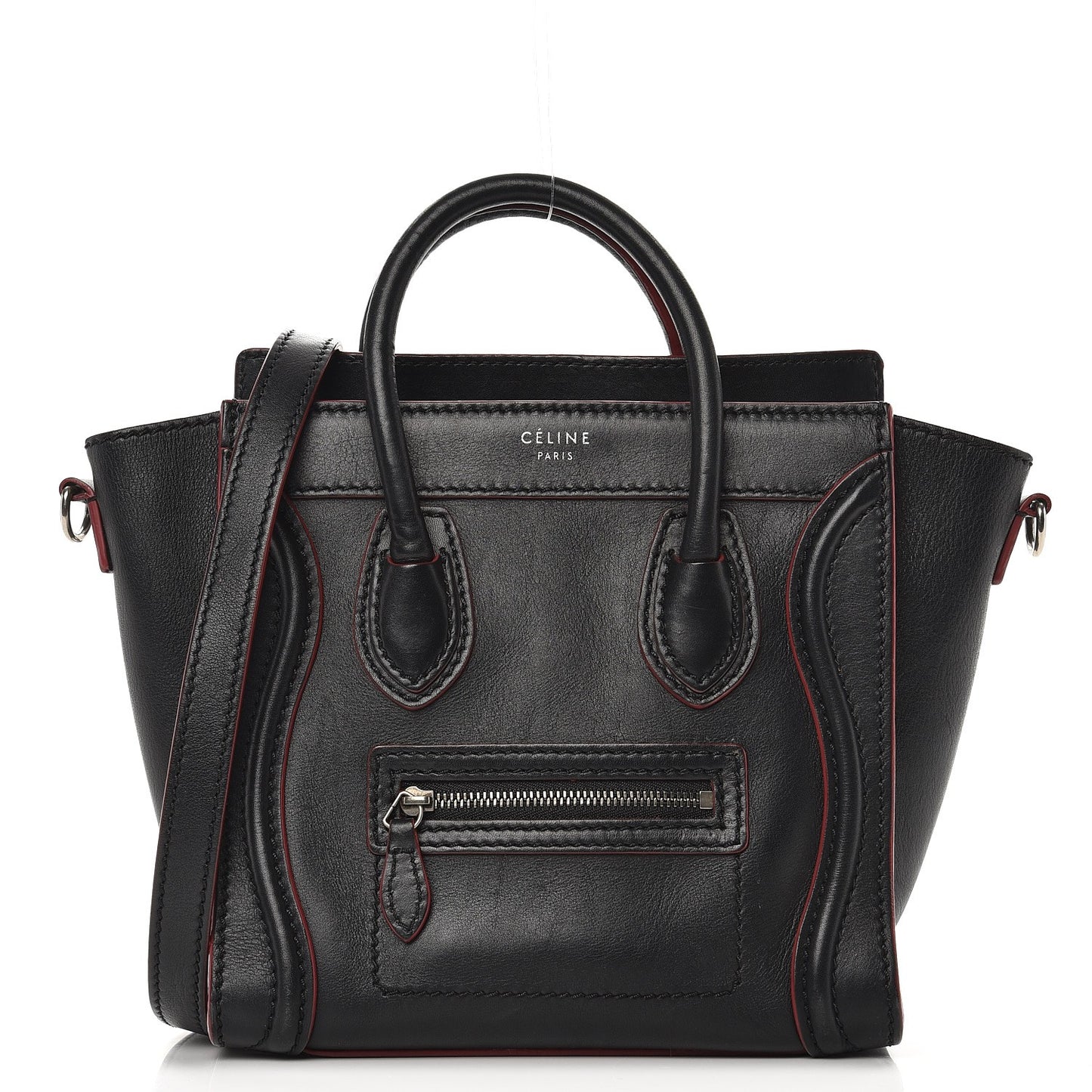 Smooth Calfskin Nano Luggage Black Red