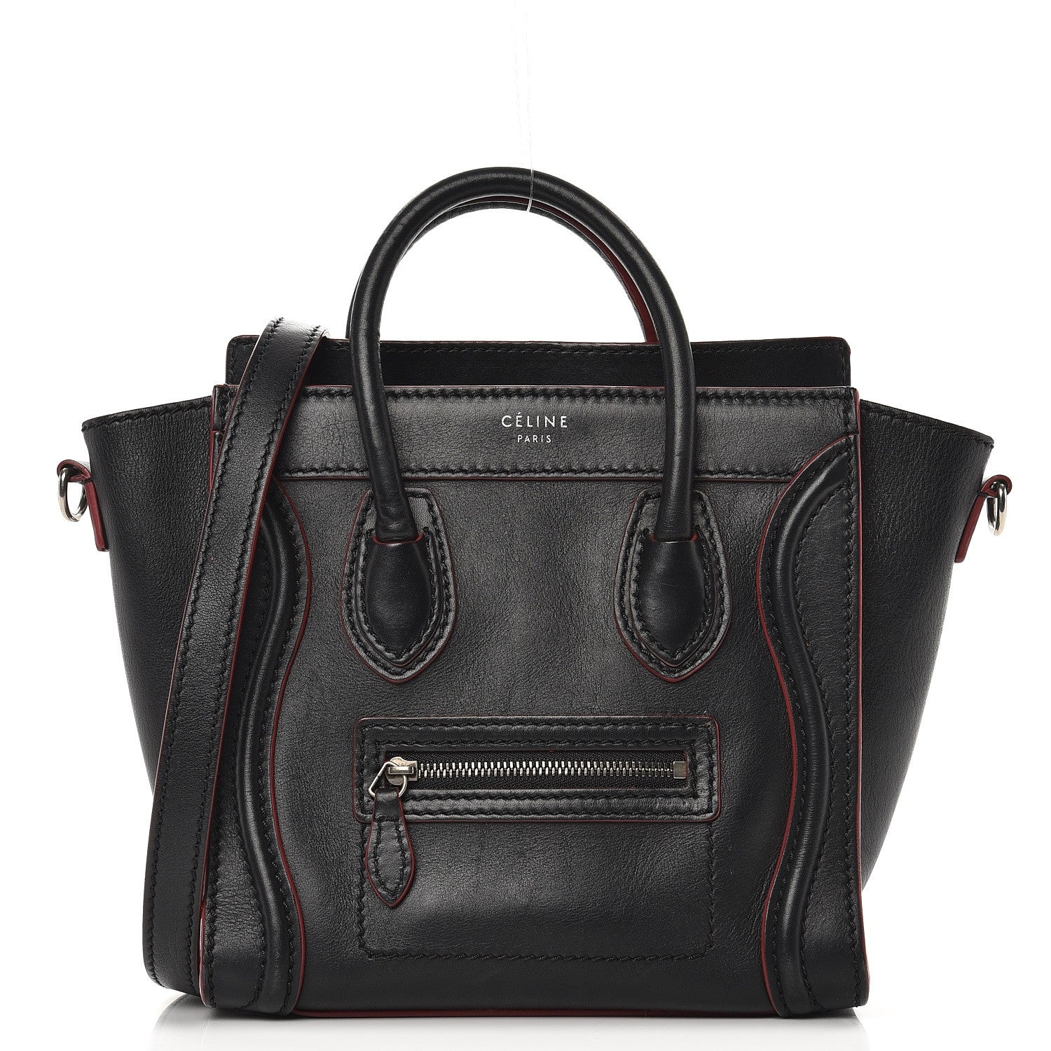 Celine Smooth Calfskin Nano Luggage Black Red 1 of 13