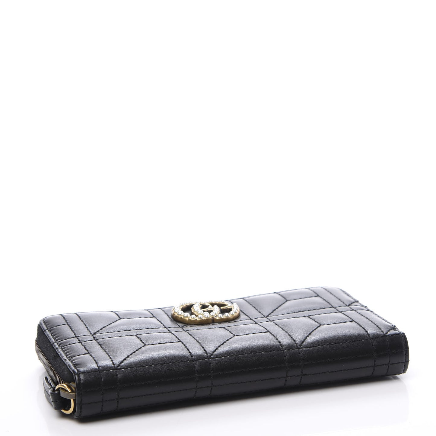 Calfskin Matelasse Pearly GG Marmont Zip Around Wallet Black