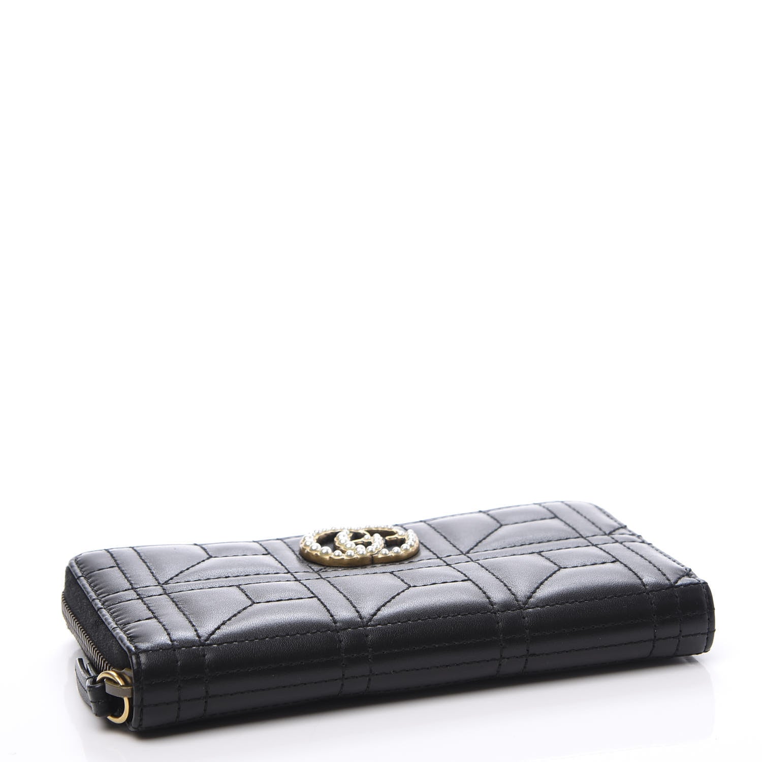 Gucci Calfskin Matelasse Pearly GG Marmont Zip Around Wallet Black 3 of 8