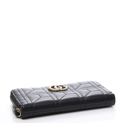 Gucci Calfskin Matelasse Pearly GG Marmont Zip Around Wallet Black 3 of 8