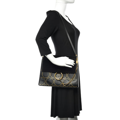 Chloe Calfskin Suede Studded Medium Faye Shoulder Bag Black 2 of 13