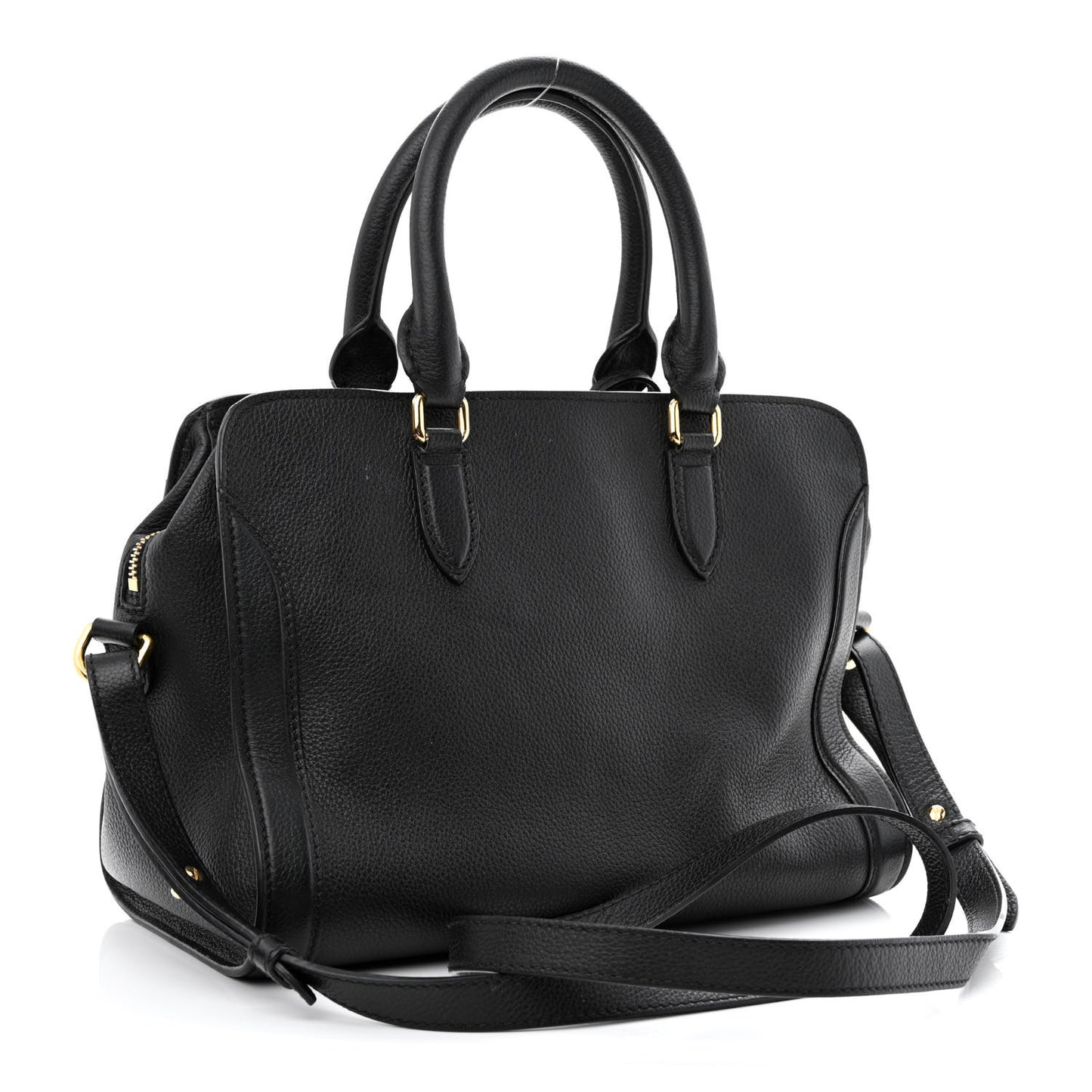 Pebbled Calfskin Small Skull Padlock Zip Around Tote Black