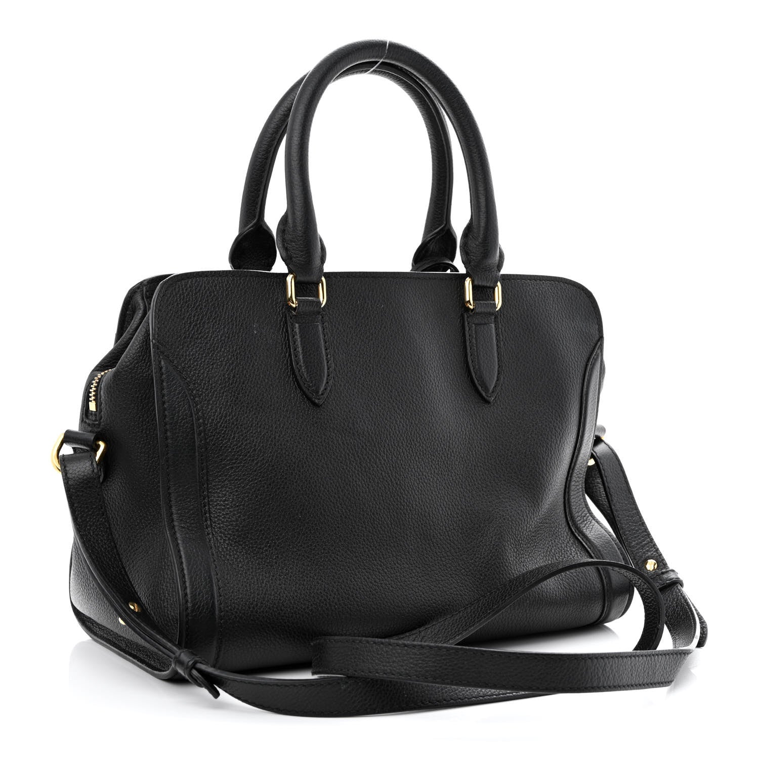Alexander McQueen Pebbled Calfskin Small Skull Padlock Zip Around Tote Black 3 of 14