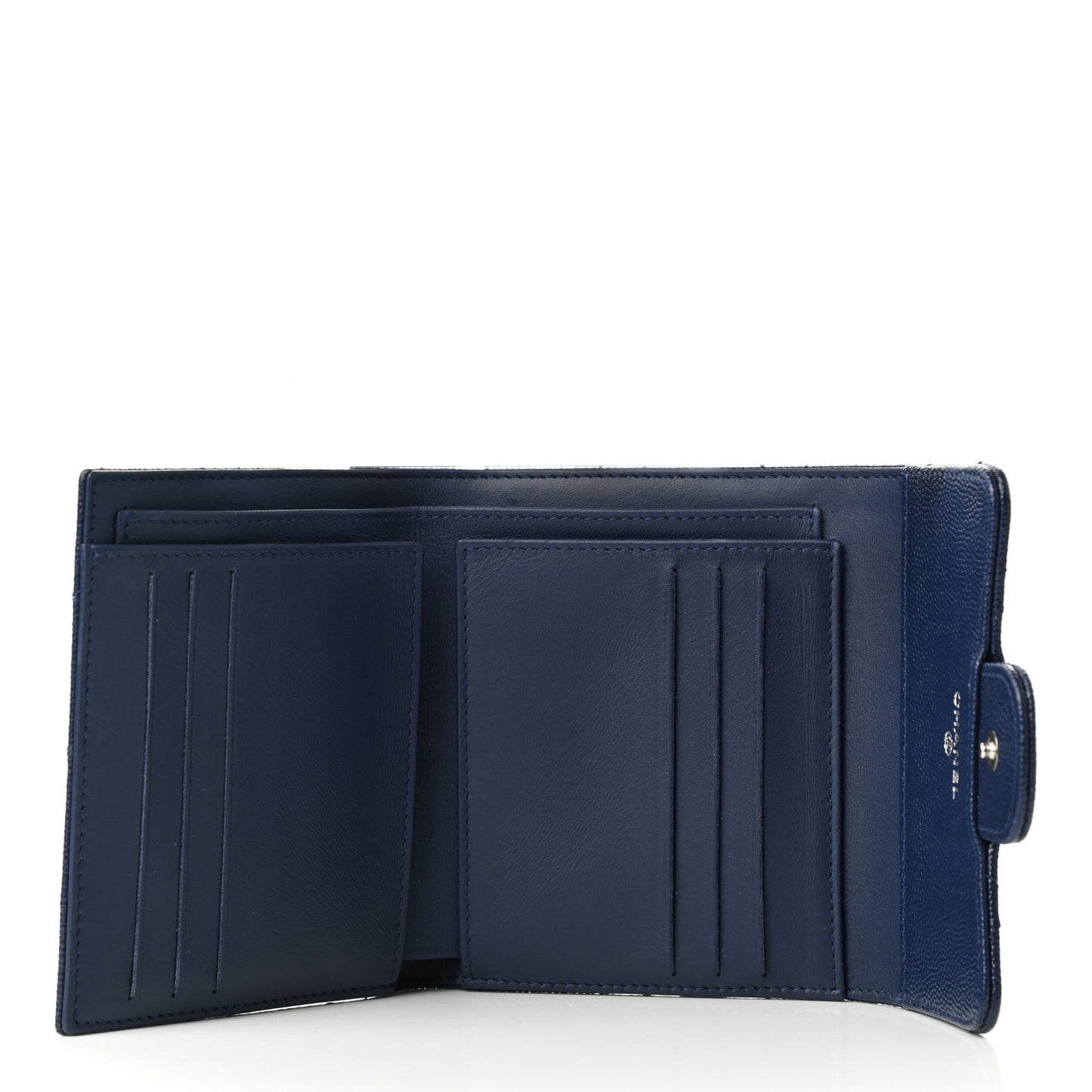 Caviar Quilted Compact Flap Wallet Navy