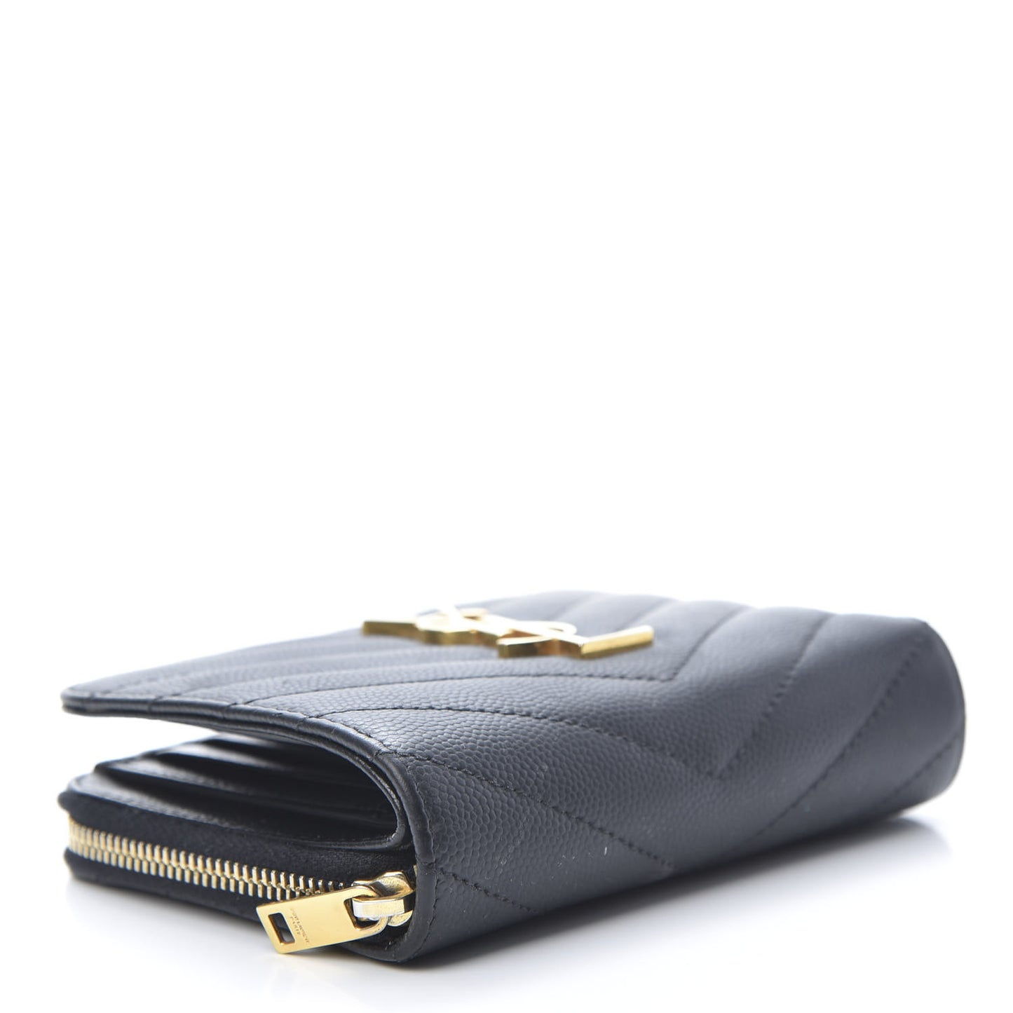Grain De Poudre Matelasse Chevron Monogram Compact Zip Around Wallet Black