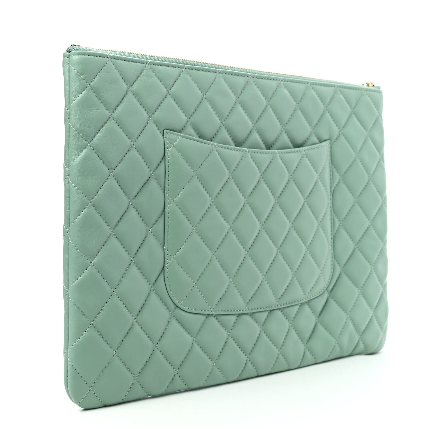 Lambskin Quilted Large Cosmetic Case Green