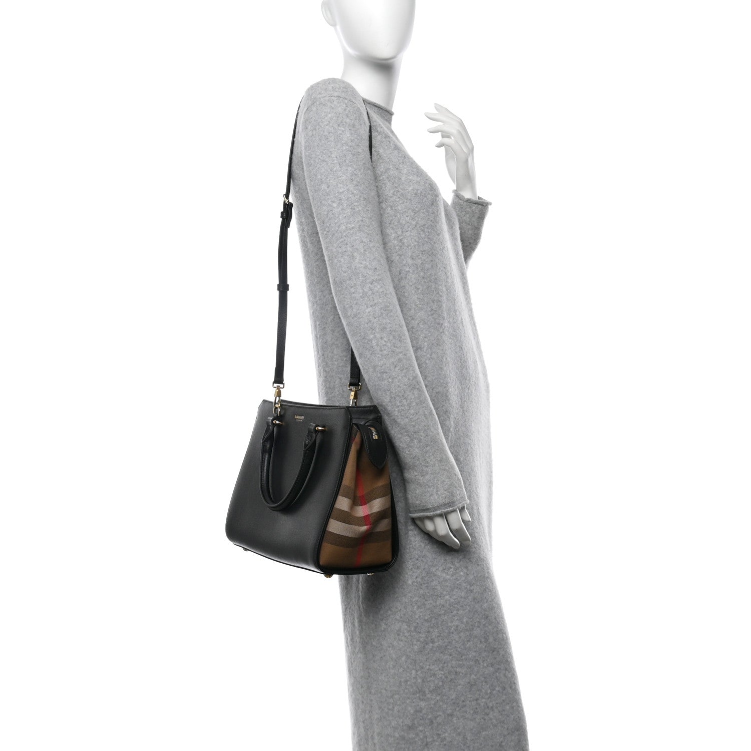 Burberry Calfskin Mega Check Small Banwell Tote Black 2 of 10