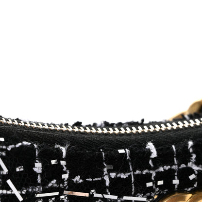 Chanel Tweed Sequin Quilted Trendy Chain Around Hobo Black White 11 of 11