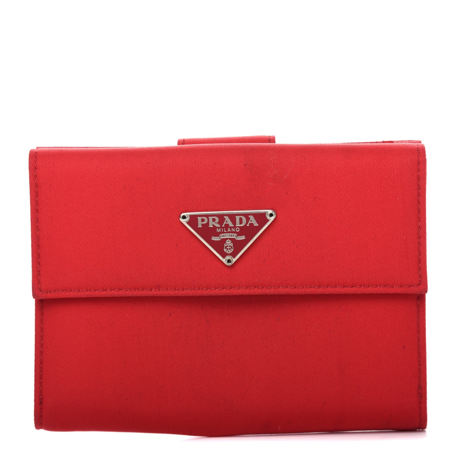 Prada Tessuto Nylon Saffiano Medium Flap Bi-Fold Wallet Fuoco 1 of 8