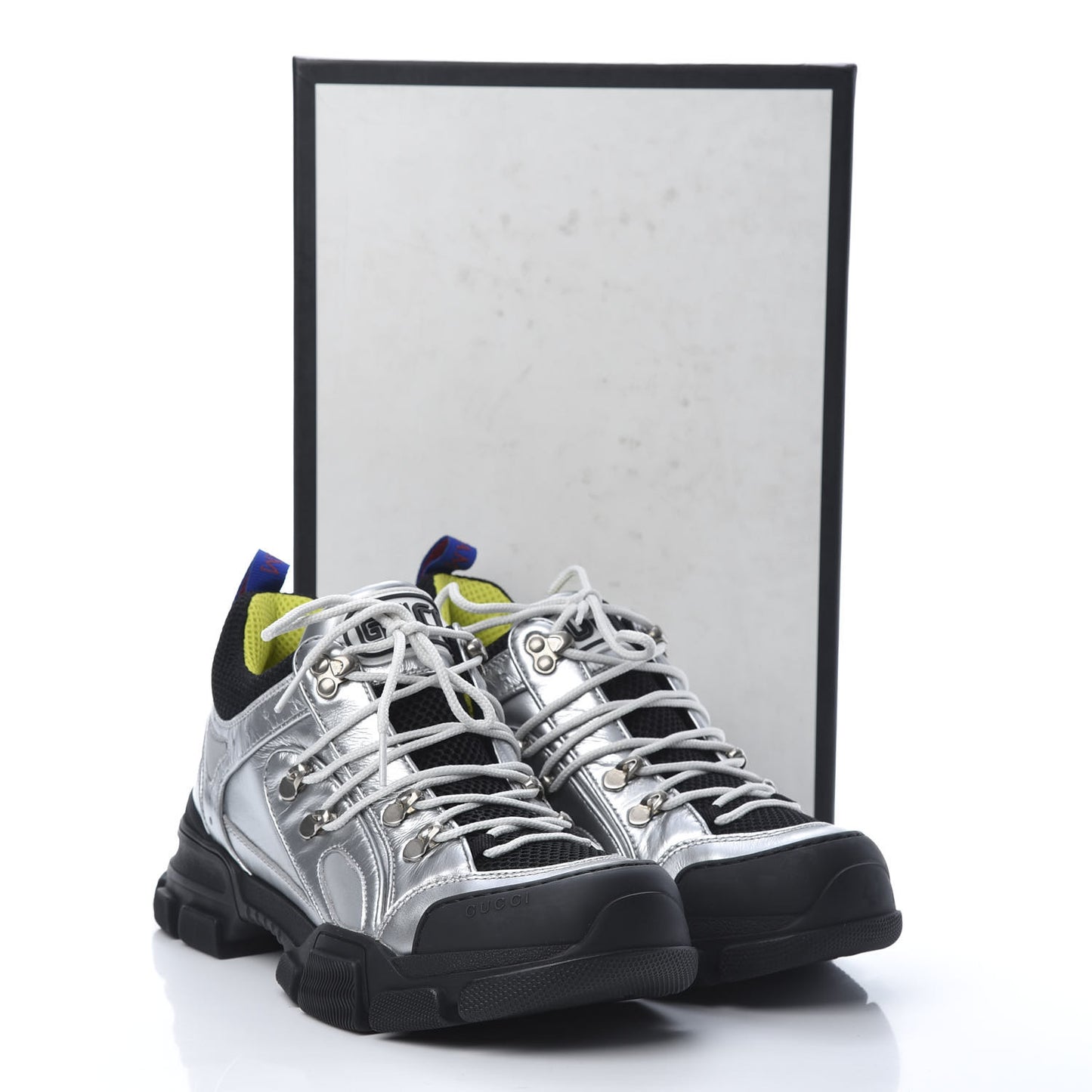 X SEGA Metallic Calfskin Mesh Womens Flashtrek Sneakers 40 Silver Black
