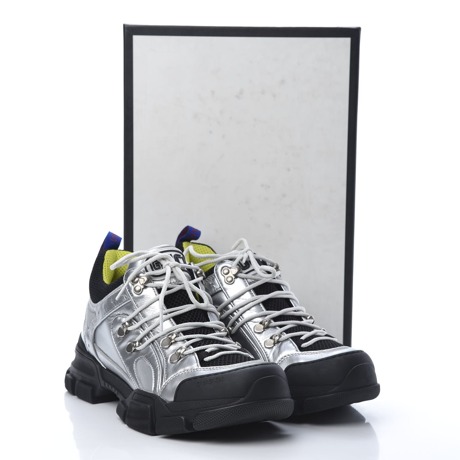Gucci X SEGA Metallic Calfskin Mesh Womens Flashtrek Sneakers 40 Silver Black 9 of 9