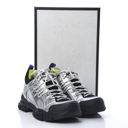 Gucci X SEGA Metallic Calfskin Mesh Womens Flashtrek Sneakers 40 Silver Black 9 of 9
