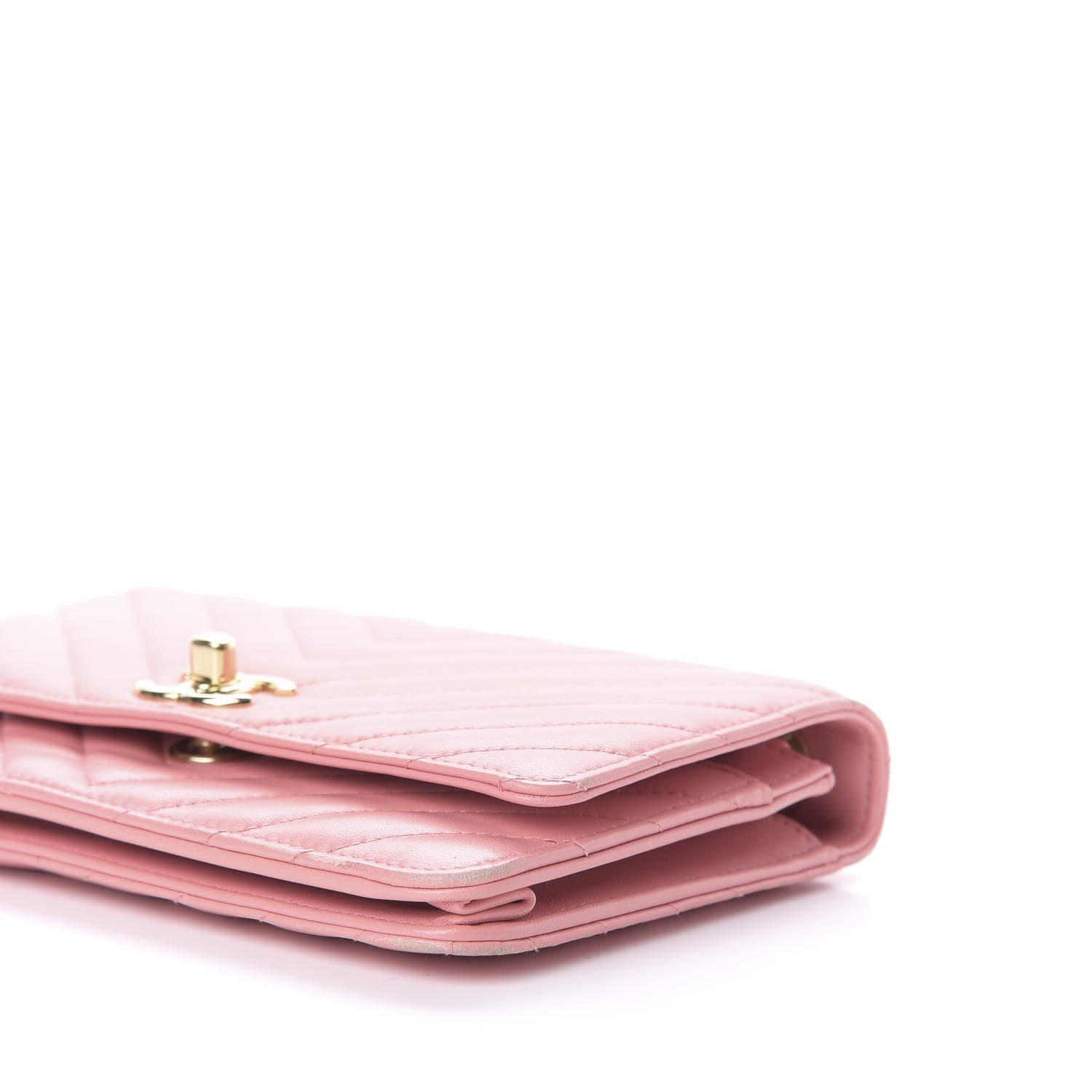 Chanel Lambskin Chevron Quilted Trendy CC Wallet On Chain WOC Pink 7 of 15
