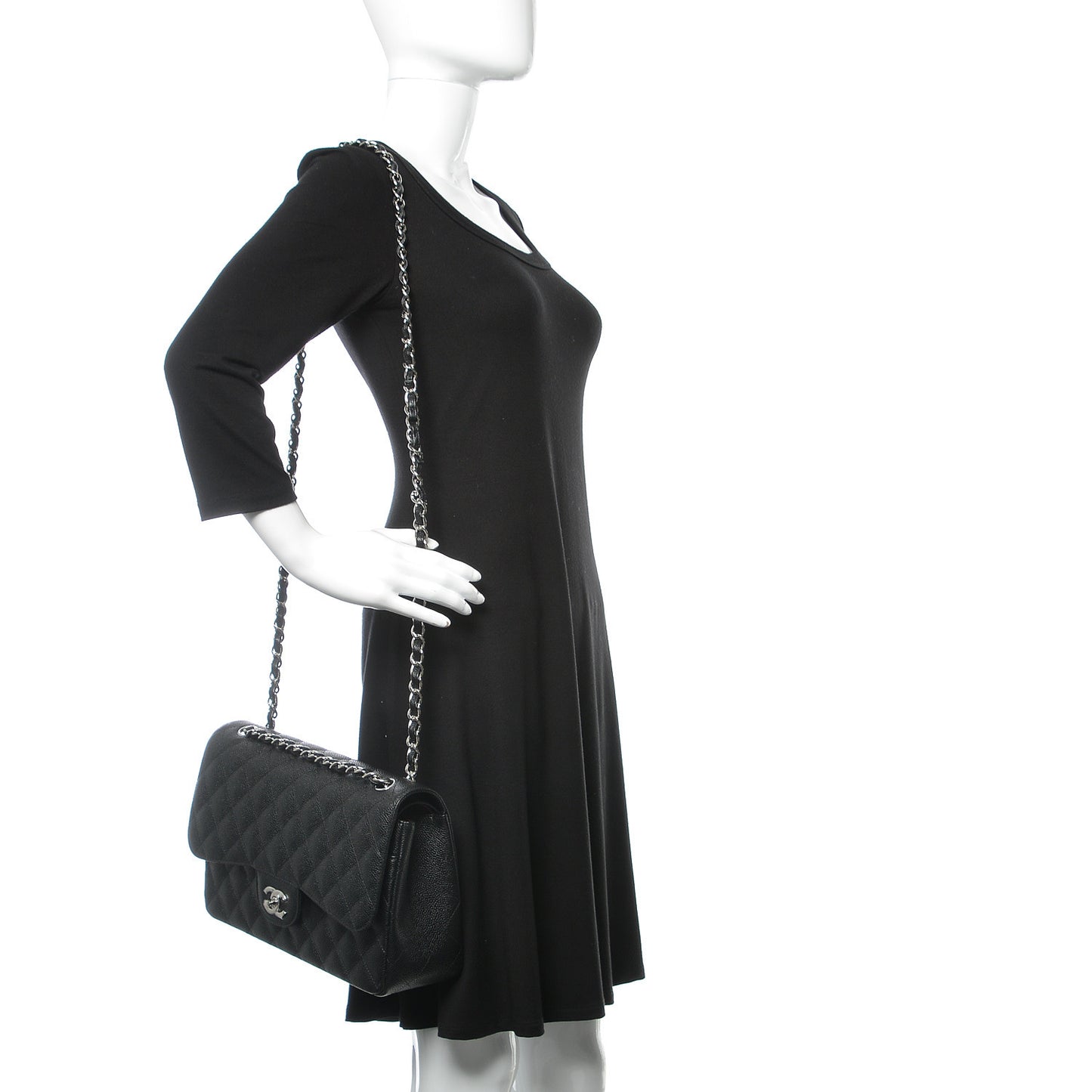 Caviar Quilted Jumbo Double Flap Black