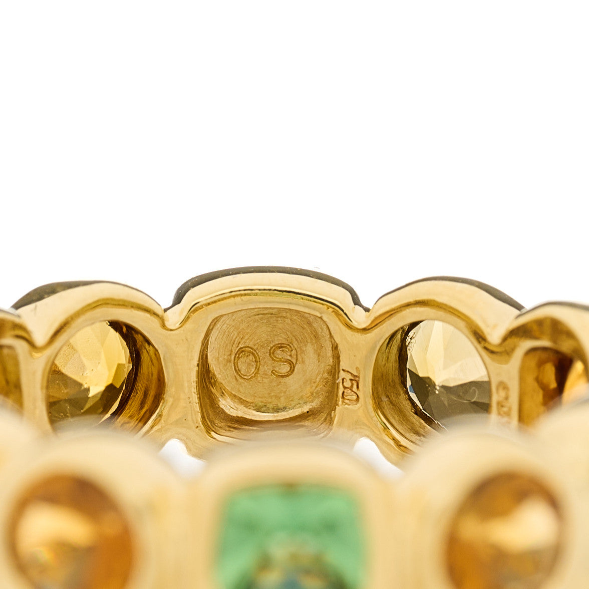 18K Yellow Gold Citrine Prasiolite Smoky Quartz Chiclet Eternity Band Ring 52 6