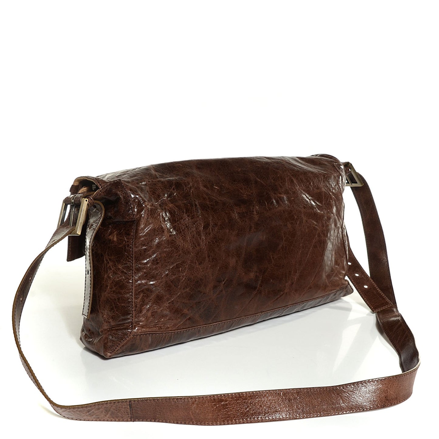 Glazed Calfskin Maxi Whipstitch Baguette Marrone