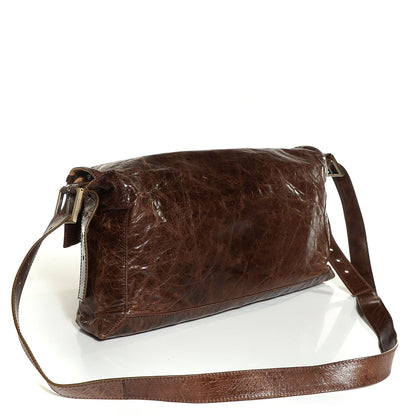 Fendi Glazed Calfskin Maxi Whipstitch Baguette Marrone 3 of 7