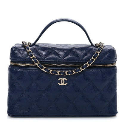 Chanel Caviar Quilted Top Handle Slim Vanity With Chain Navy 1 of 11