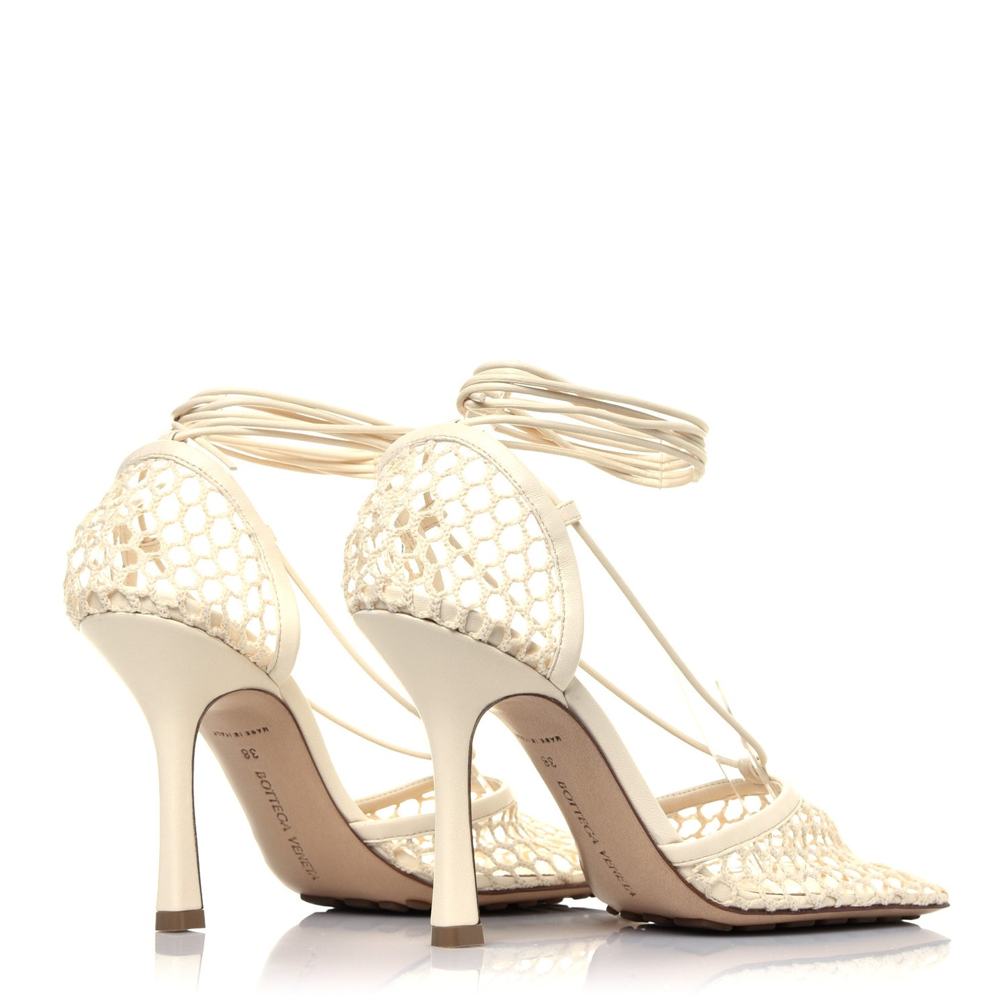Mesh Nappa Stretch Ankle Tie Sandals 38 White