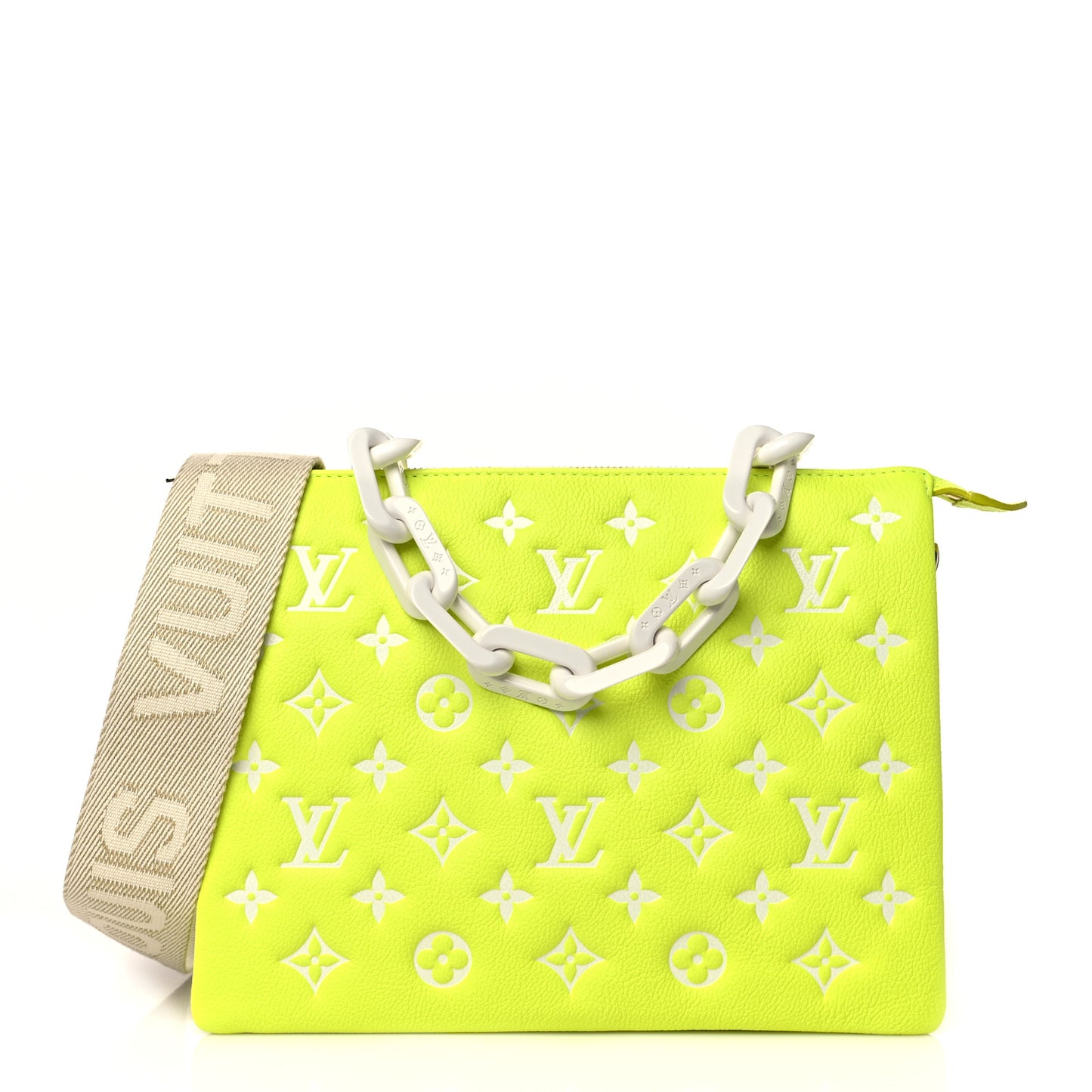 Calfskin Embossed Monogram LV Match Coussin PM Fluorescent Yellow