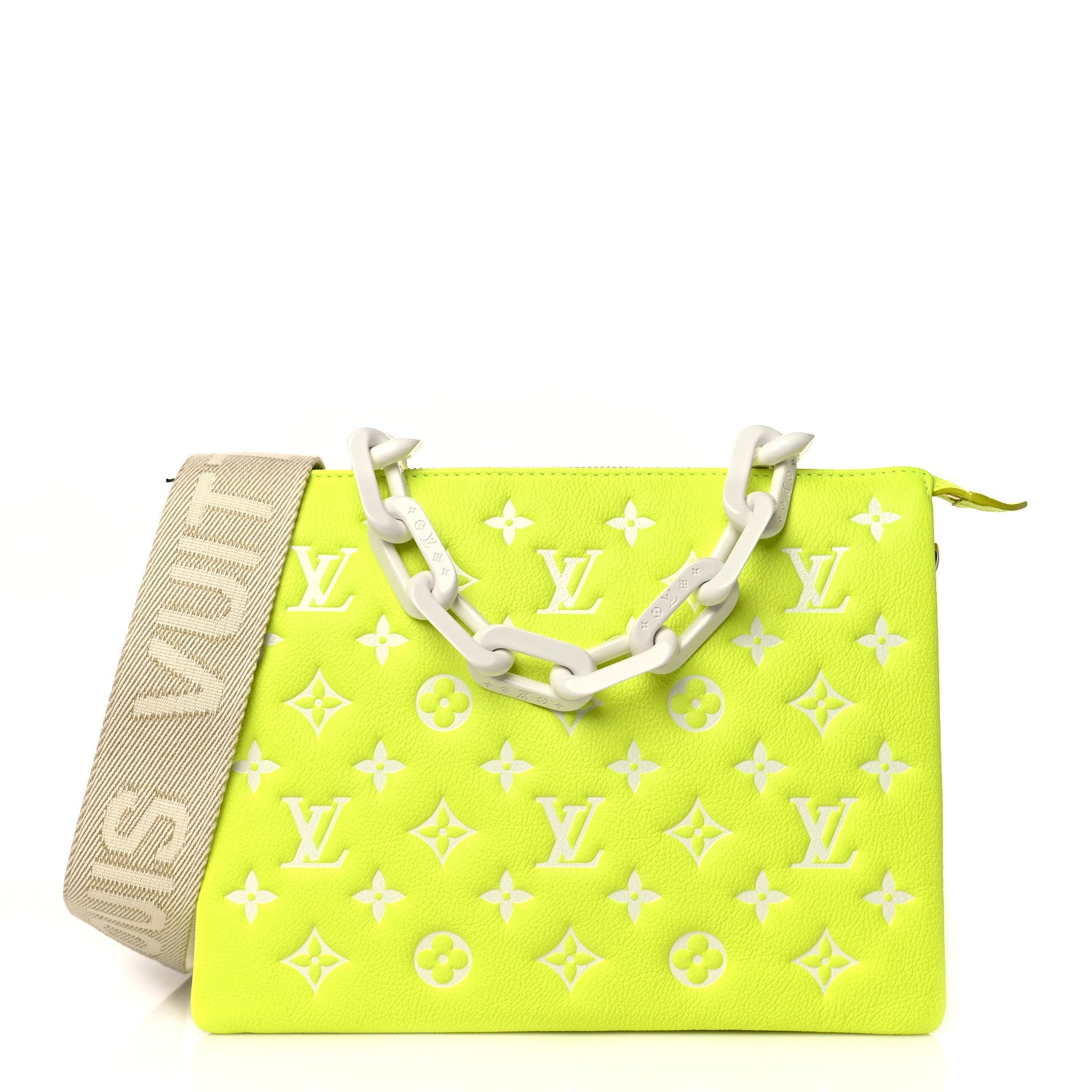 Louis Vuitton Calfskin Embossed Monogram LV Match Coussin PM Fluorescent Yellow 1 of 12