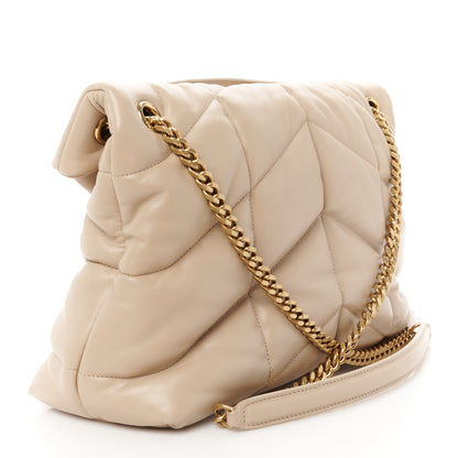 Saint Laurent Lambskin Quilted Medium Loulou Puffer Monogram Chain Satchel Dark Beige 3 of 11