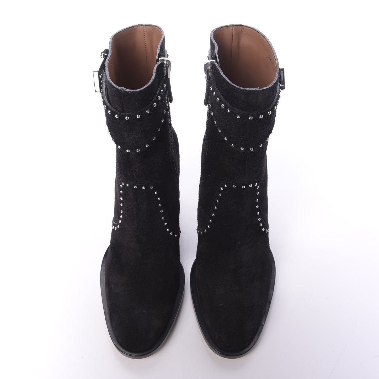 Suede Calfskin Elegant Studded Ankle Boots 37 Black