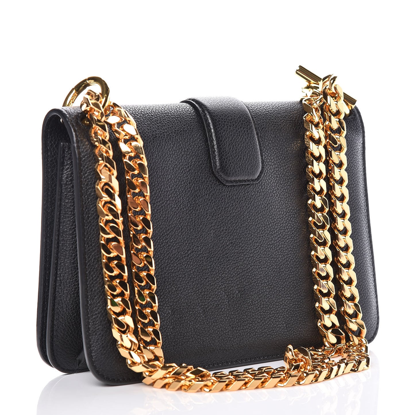 Grained Calfskin Tara Chain Shoulder Bag Black