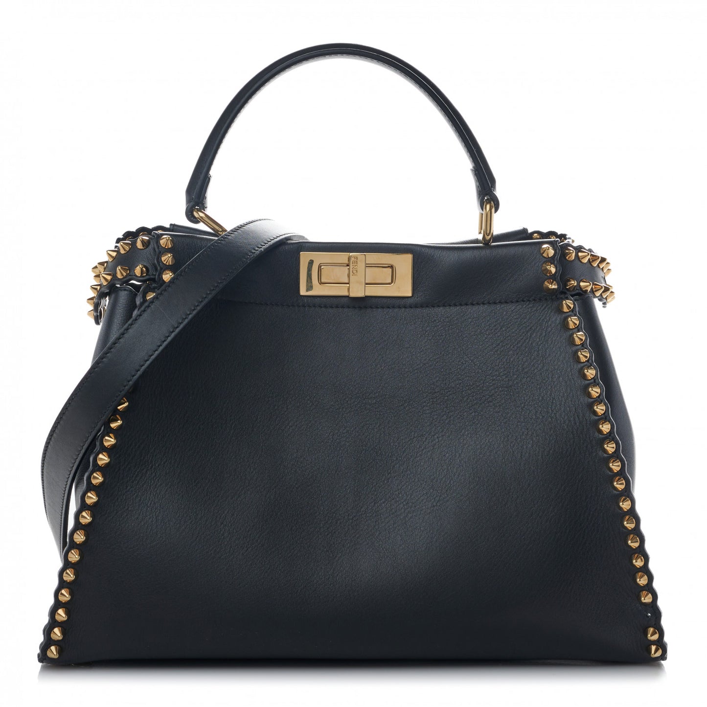 Vitello Seta Shiny Nappa Scalloped Studded Medium Peekaboo Iconic Satchel Black