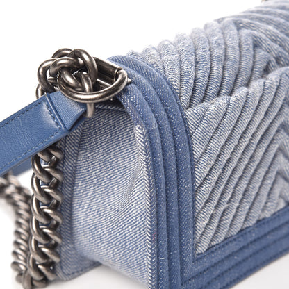 Chanel Denim Chevron Small Boy Flap Light Blue 9 of 14