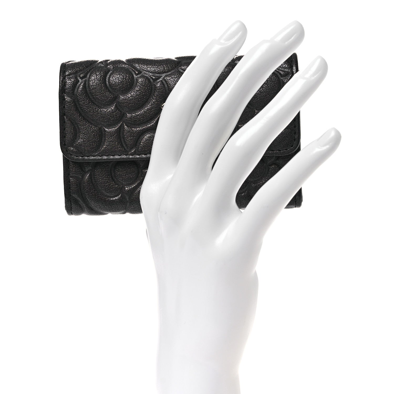 Chanel Goatskin Camellia Embossed Flap Card Holder Wallet Grey 2 of 9