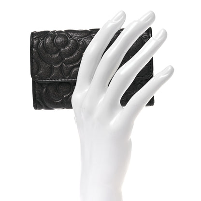 Chanel Goatskin Camellia Embossed Flap Card Holder Wallet Grey 2 of 9
