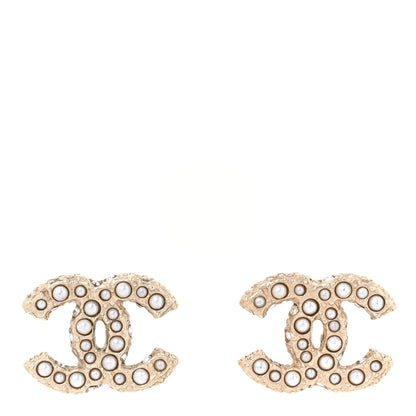 Chanel Pearl Crystal CC Earrings Light Gold 1 of 7