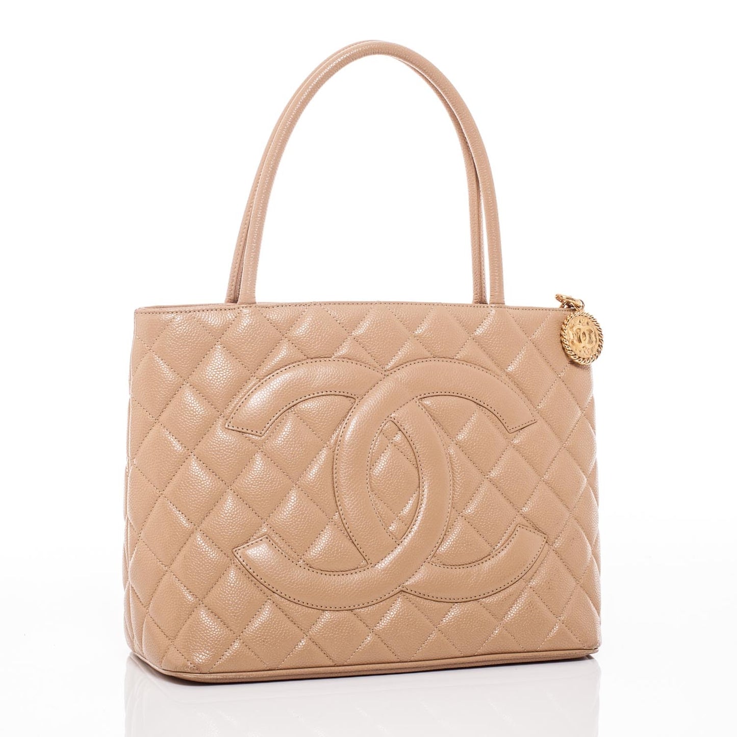Caviar Medallion CC Tote Dark Beige