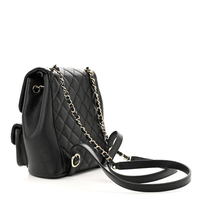 Chanel Shiny Caviar Quilted Medium Duma Pockets Drawstring Backpack Black 3 of 11