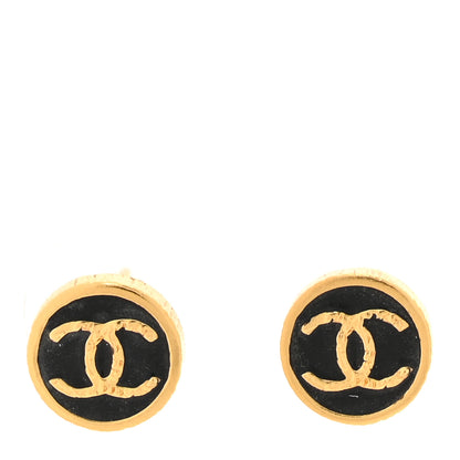 Chanel Resin CC Round Earrings Gold Black 1 of 5