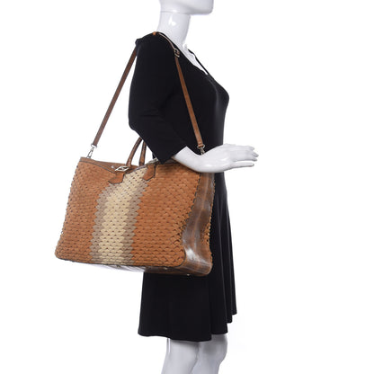 Fendi Suede Calfskin Water Snake Twins Tote Brown 2 of 10