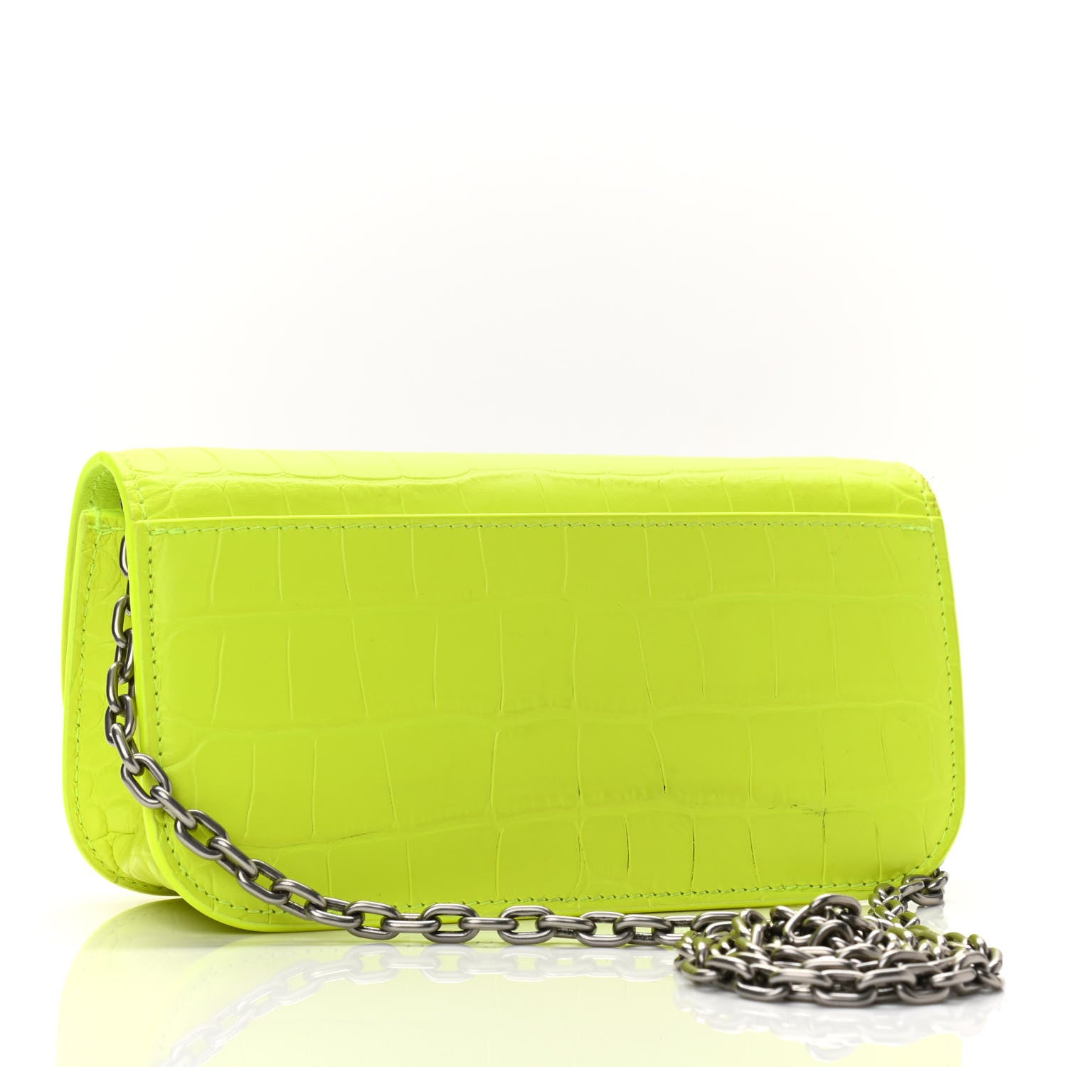 Balenciaga Extra Supple Calfskin Crocodile Embossed Gossip Wallet On Chain Fluo Yellow 3 of 11