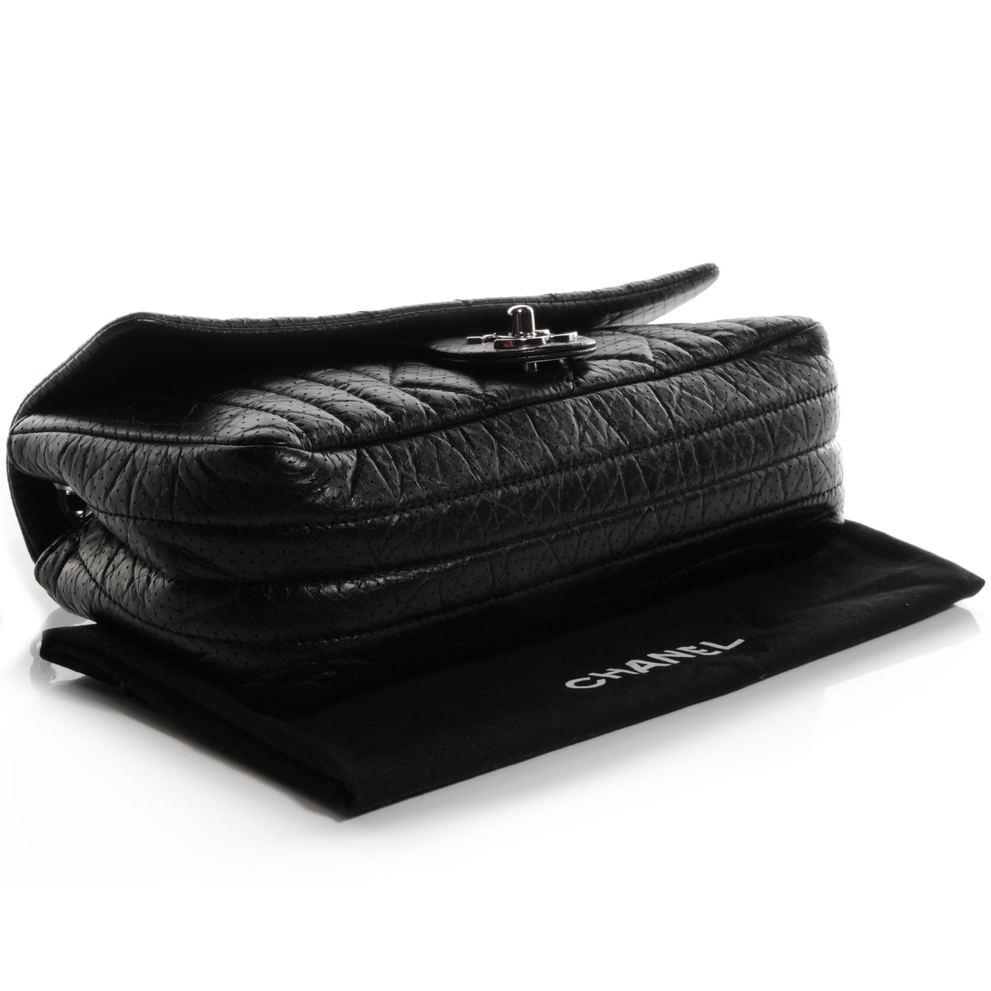 Aged Calfskin Perforated Flap Black