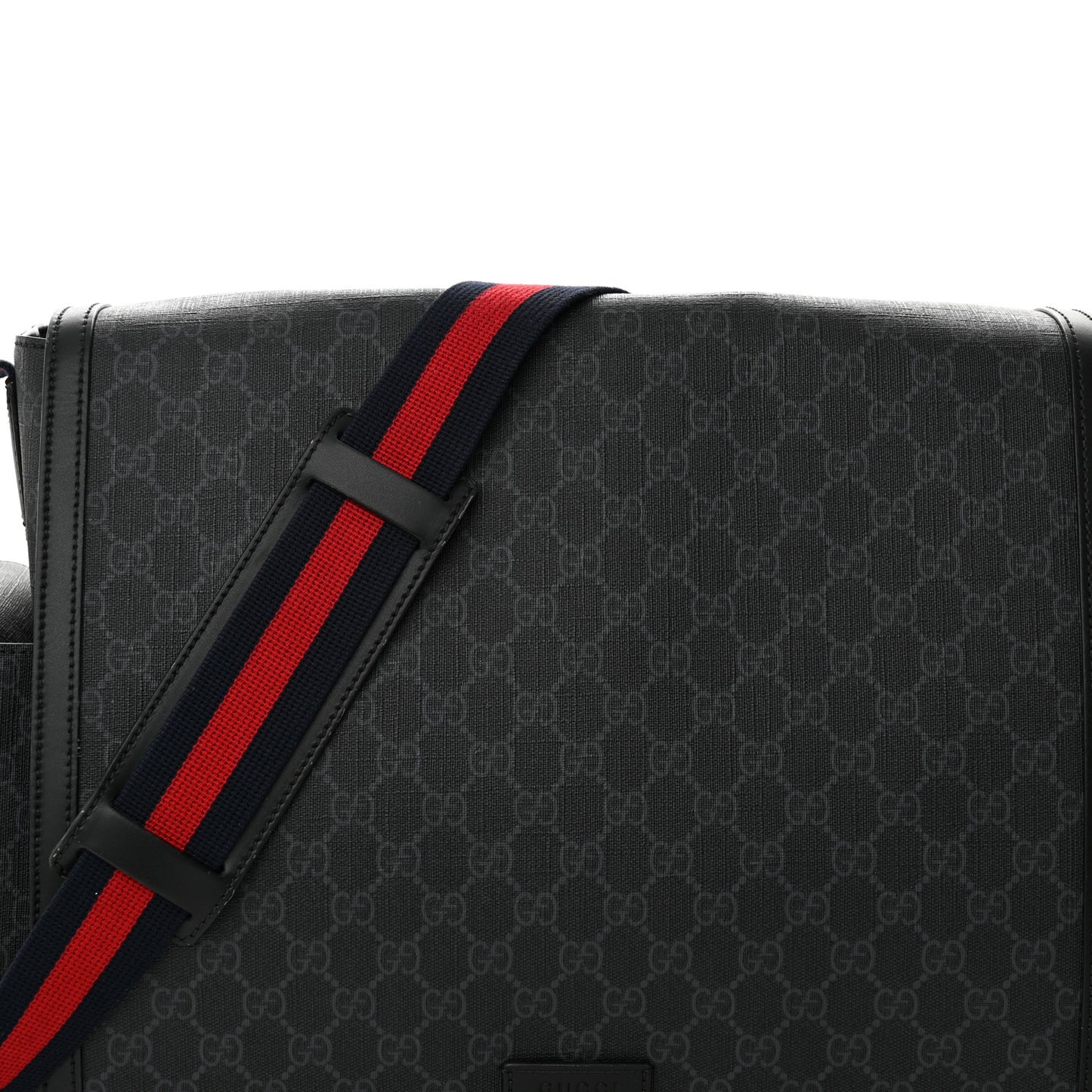 GG Supreme Monogram Web Messenger Diaper Bag Black Grey
