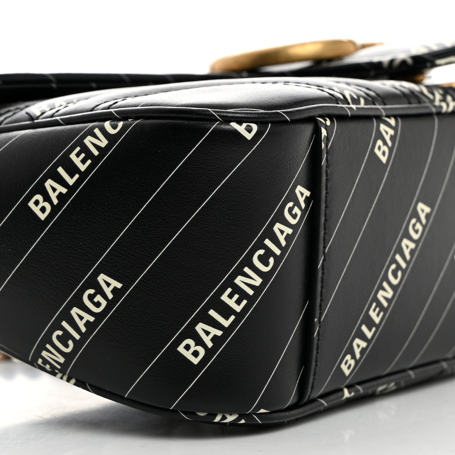 X BALENCIAGA Calfskin Matelasse Logo Print Small GG Marmont Shoulder Bag Black